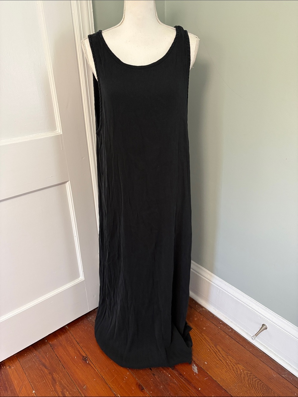 Eileen‎ Fisher Black Sleeveless Maxi Tank Dress Ribbed Stretch Size Large